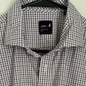 Johnnie-O Performance Checkered Dress Shirt Purple‎ Green White Large